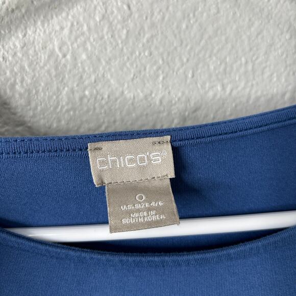 Chico's Blue Knee Length Twist Sleeve Stretch Dress Size 0 Small - Picture 6 of 8